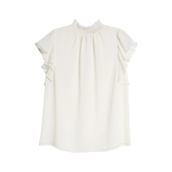 1.STATE Flutter Sleeve Smocked Neck Blouse - Large - Picture 5 of 5